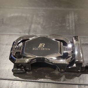 Bostanten Black Leather Belt with Silver Buckle 44